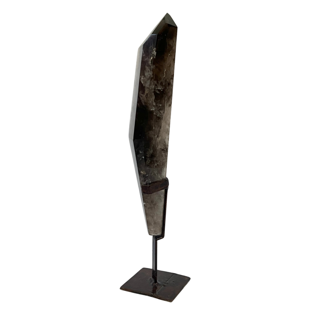 Smoky Quartz Crystal Long Point on Custom Stand