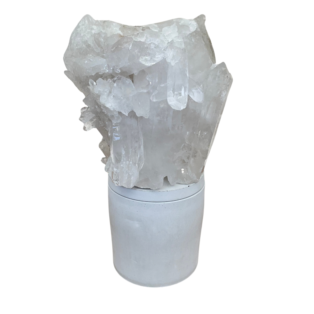 Large Quartz Crystal Cluster Lid Gardenia Candle