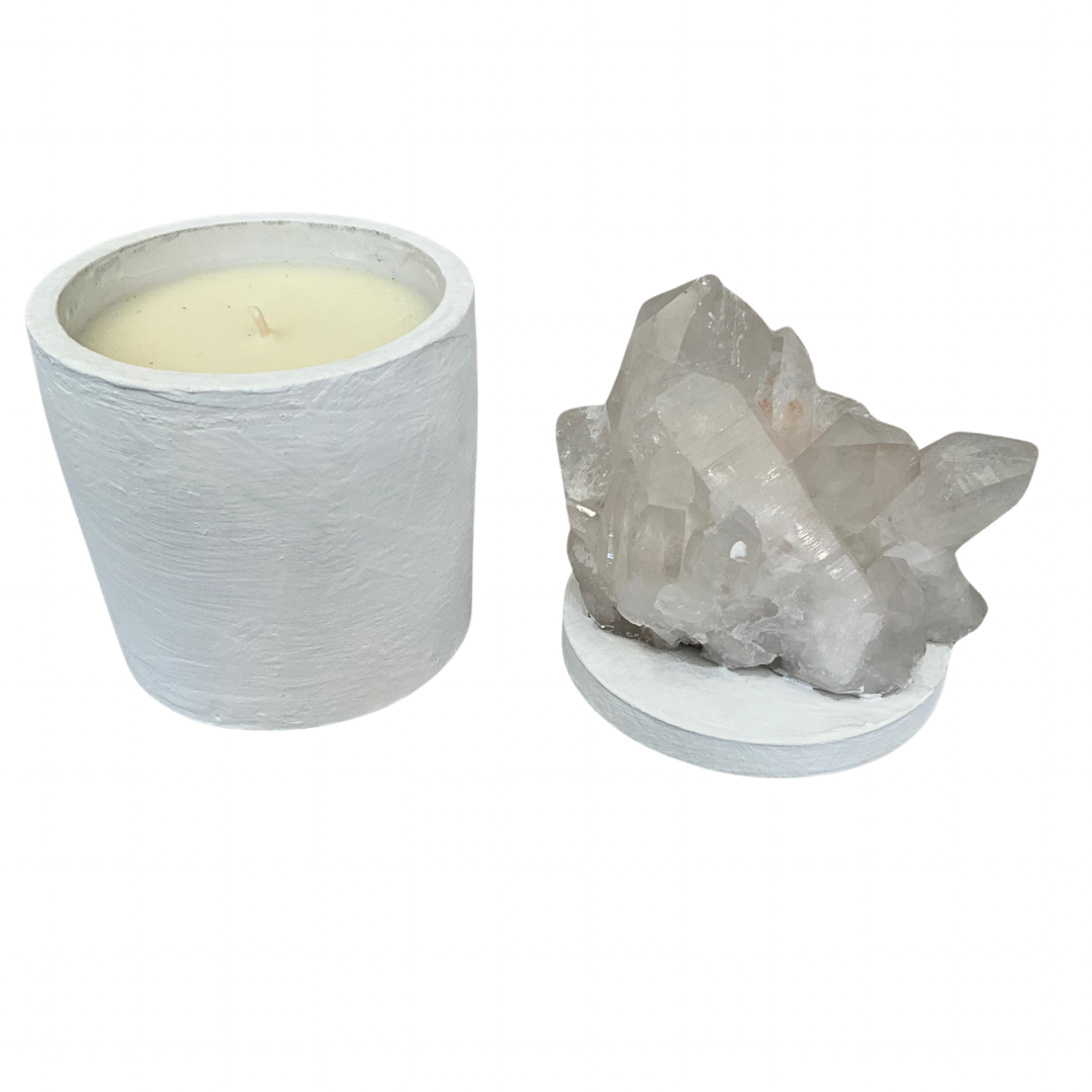 Quartz Crystal Cluster Lid Gardenia Candle