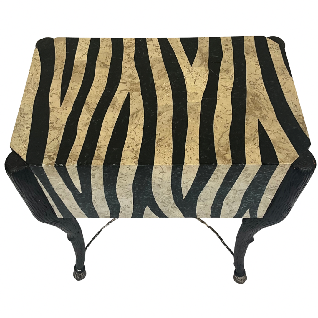 Zebra Print Accent Table with Drawer & Hoof Feet