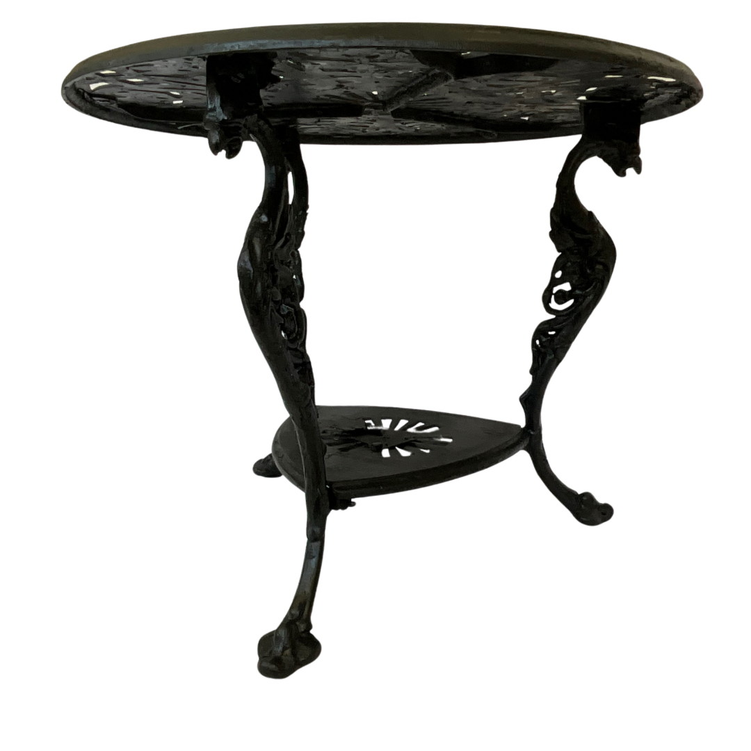 Vintage Gueridon Metal Ornate 3-Leg Table