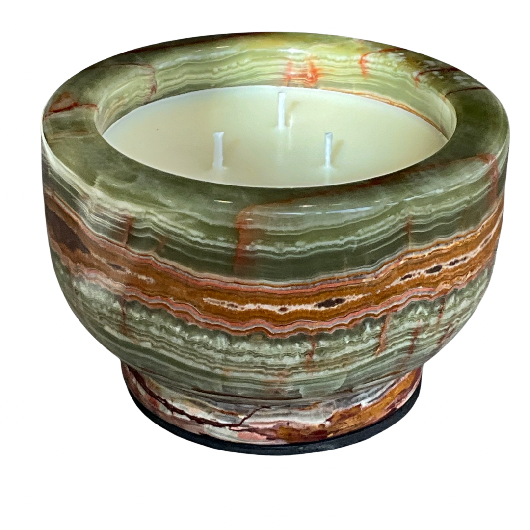 Green & Orange Onyx Marble Vessel Gardenia Scent Candle