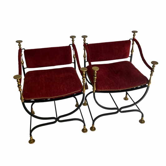 1960's Italian Savonarola Pair of Chairs