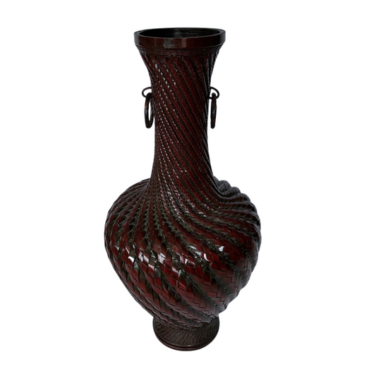 Glazed Red Rattan Floor Vase