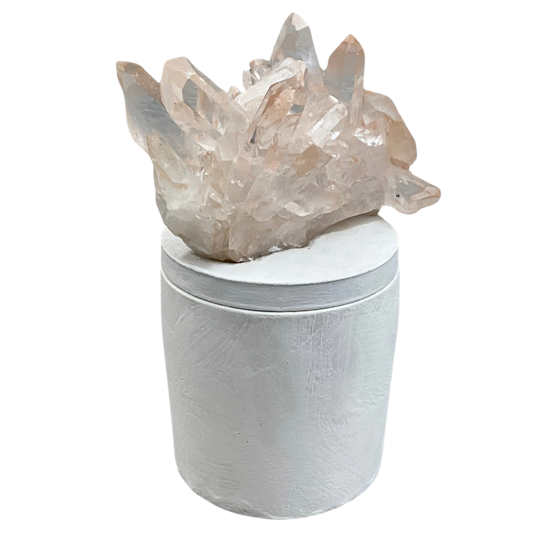 Clear Quartz Crystal Generators w/Blush Accents Lid Gardenia Candle