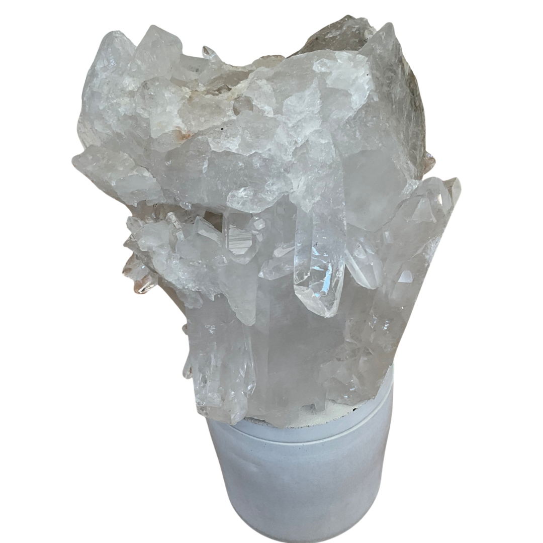 Large Quartz Crystal Cluster Lid Gardenia Candle