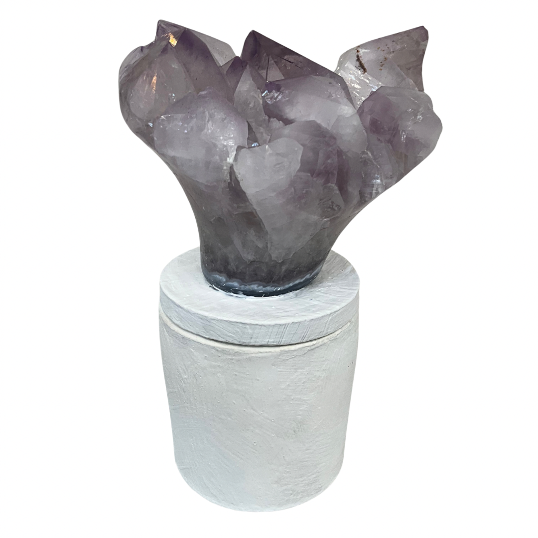 Amethyst "Flower" Cluster Crystal Lid Gardenia Candle