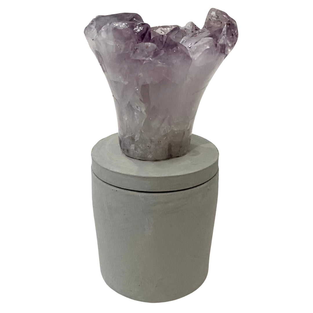 Amethyst "Flower" Cluster Crystal w/Clear Accents Lid Gardenia Candle