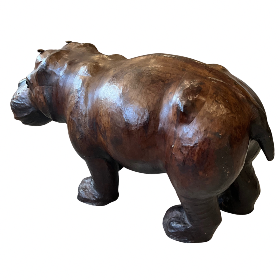 Vintage Leather Hippo Sculpture