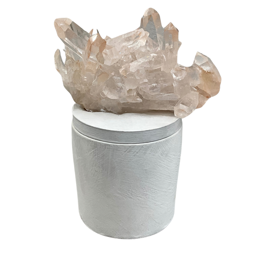 Clear Quartz Crystal Generators w/Blush Accents Lid Gardenia Candle