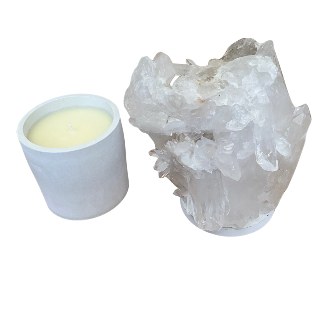 Large Quartz Crystal Cluster Lid Gardenia Candle