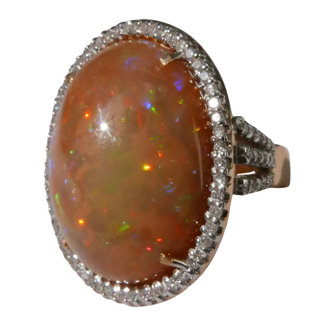 Cabochon Opal Ring with Diamonds