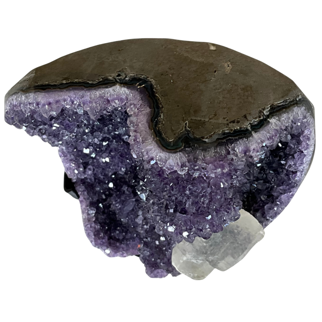 Purple Amethyst Geode w/White Quartz Accent Crystal on Stand