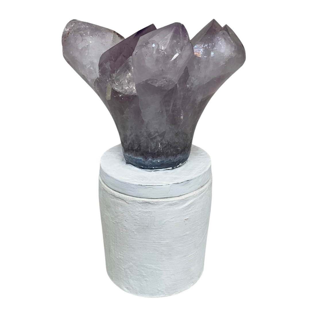 Amethyst "Flower" Cluster Crystal Lid Gardenia Candle