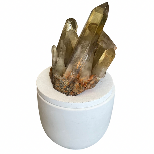 Large Citrine Generator Cluster Crystal Lid Gardenia Candle