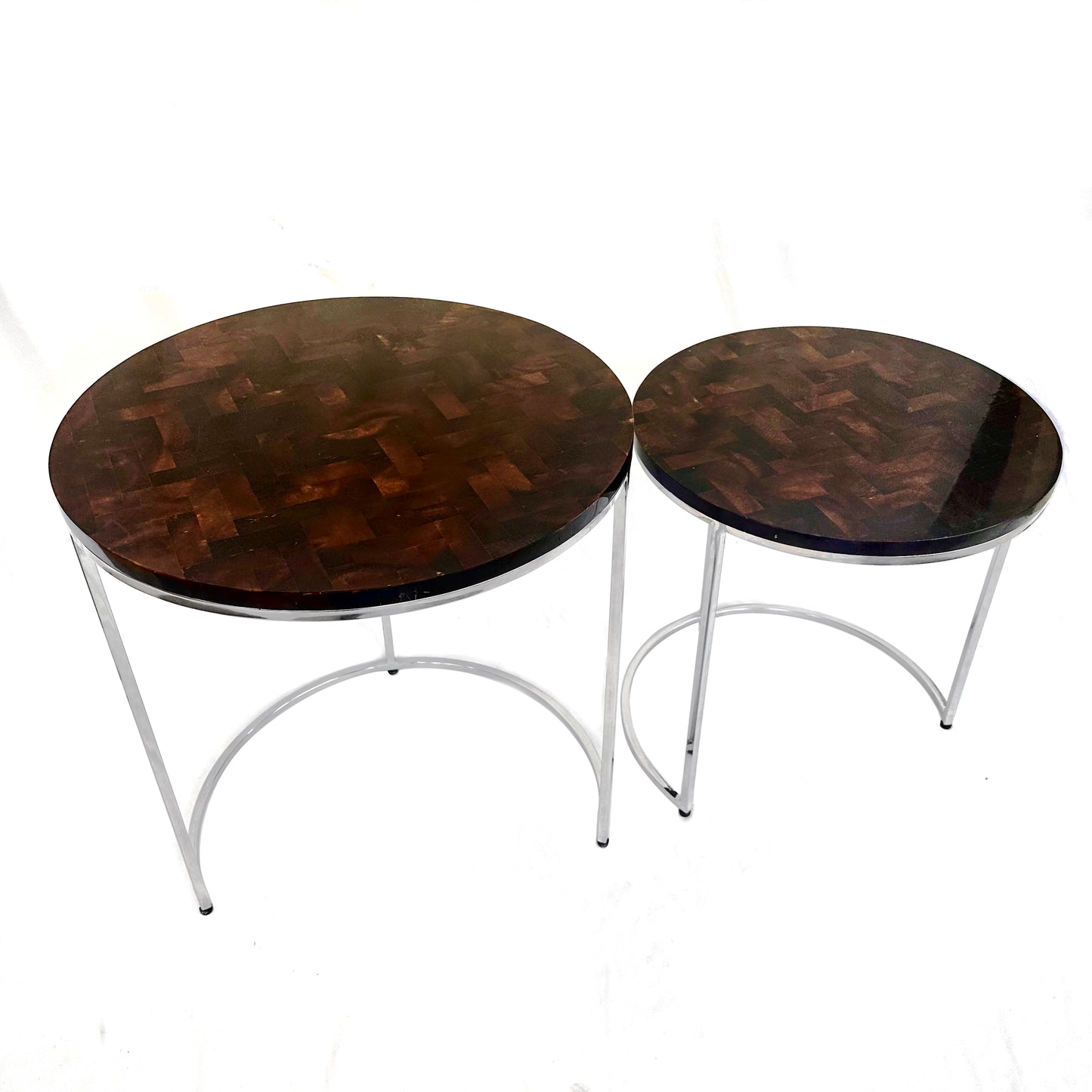 Tessellated Coconut Shell and Chrome Nesting Tables