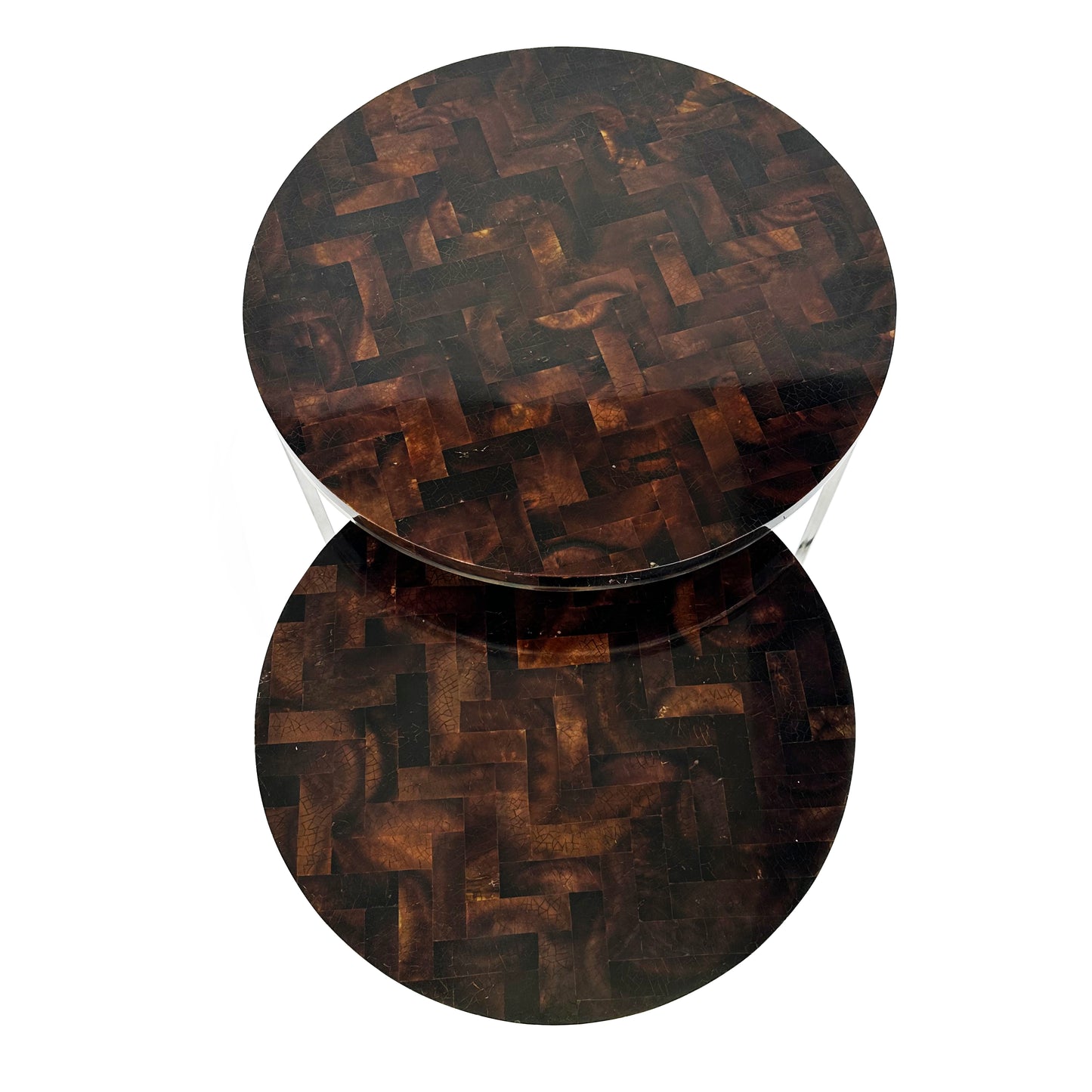 Tessellated Coconut Shell and Chrome Nesting Tables