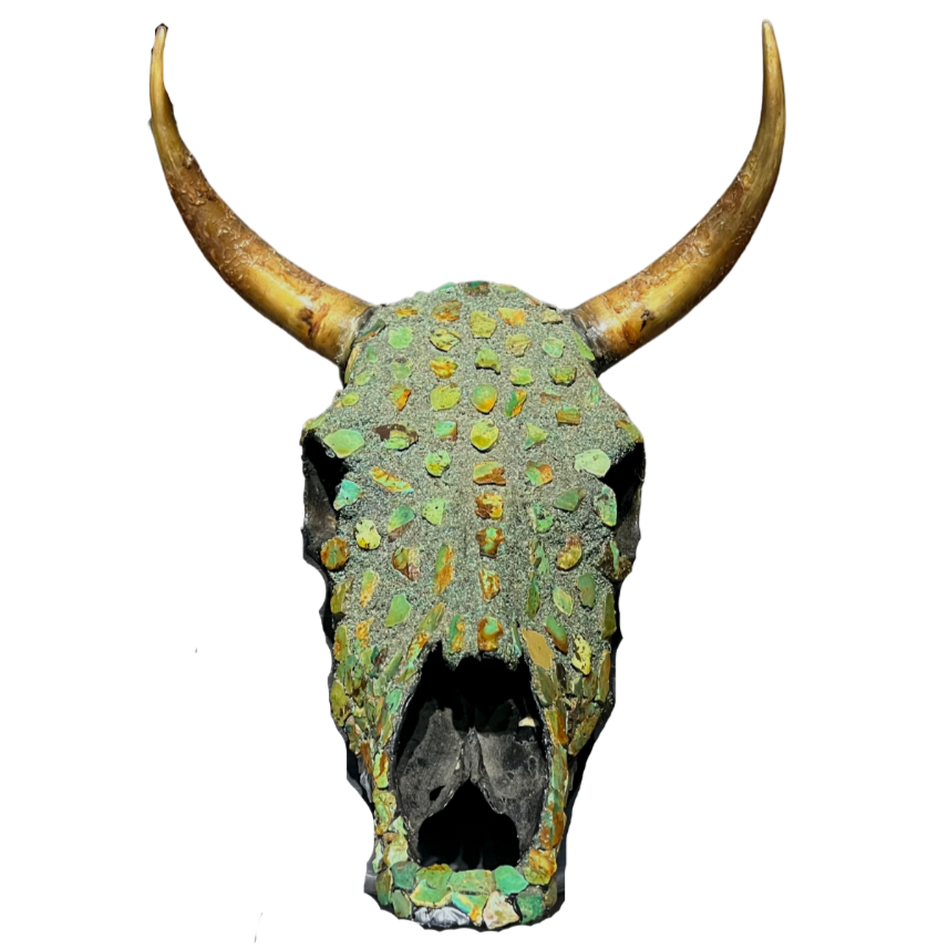 Turquoise Encrusted Resin Bull Skull