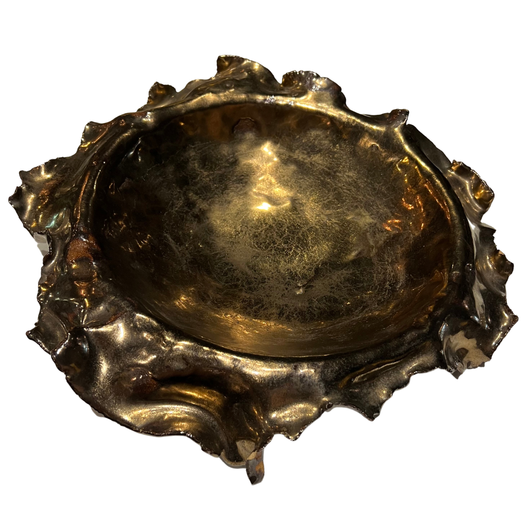 Ceramic Abstract Bowl with Bronze Metallic Finish