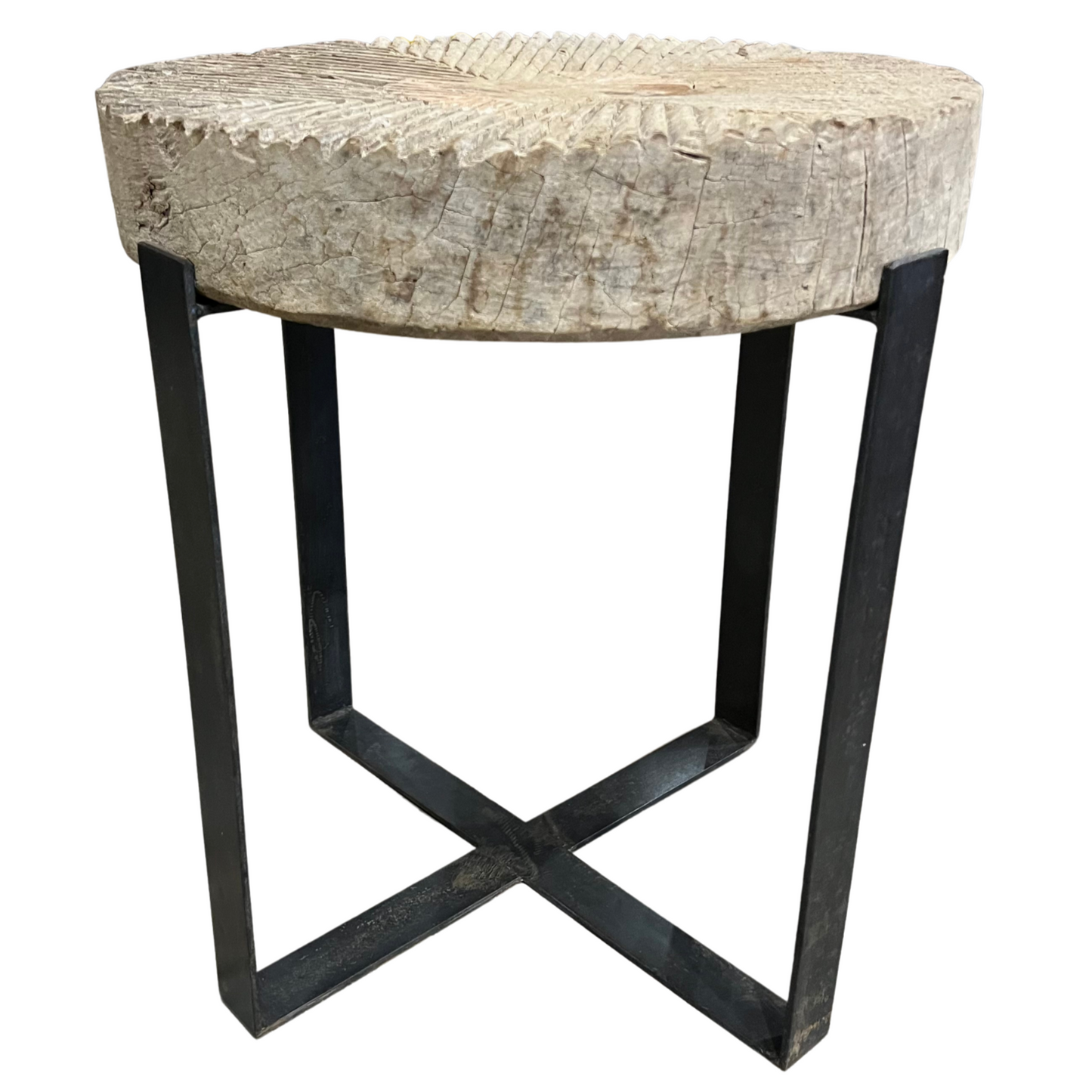 Round Carved Wood Side Tables