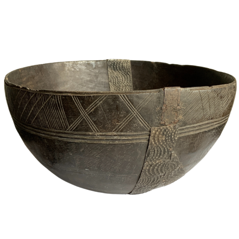 Etched Carved Bowl with Metal strips