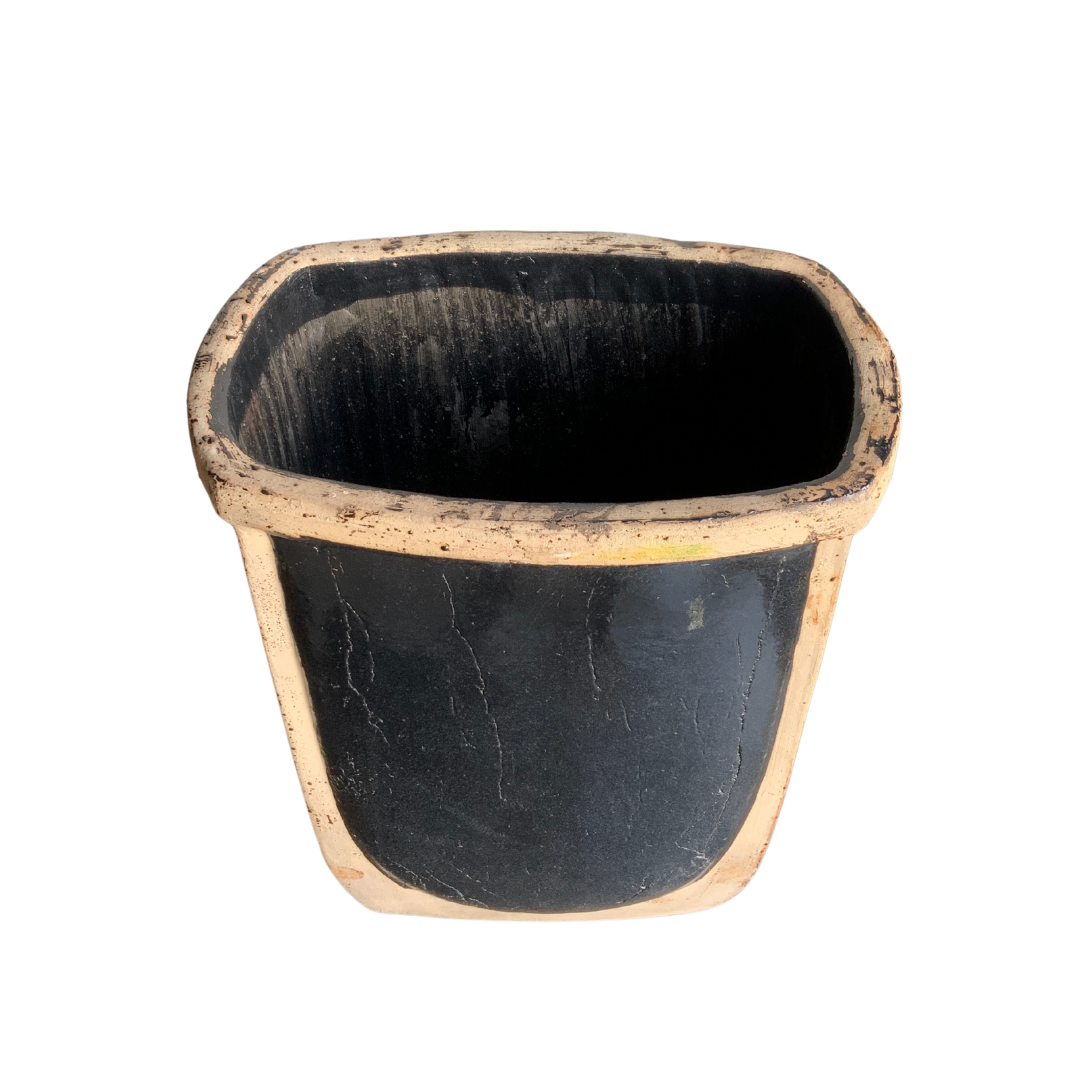 Vintage ceramic waste basket Black and Creme