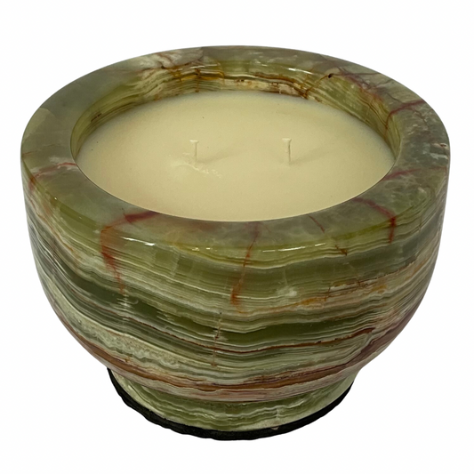 Green & Orange Onyx Marble Vessel Gardenia Scent Candle