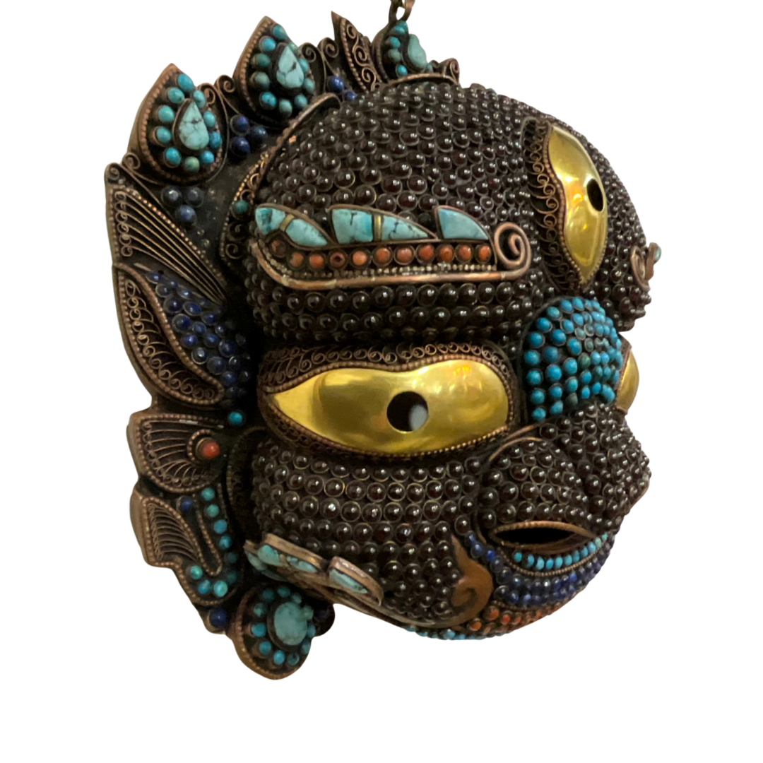 Nepali Copper Mask with Semi-Precious Stones