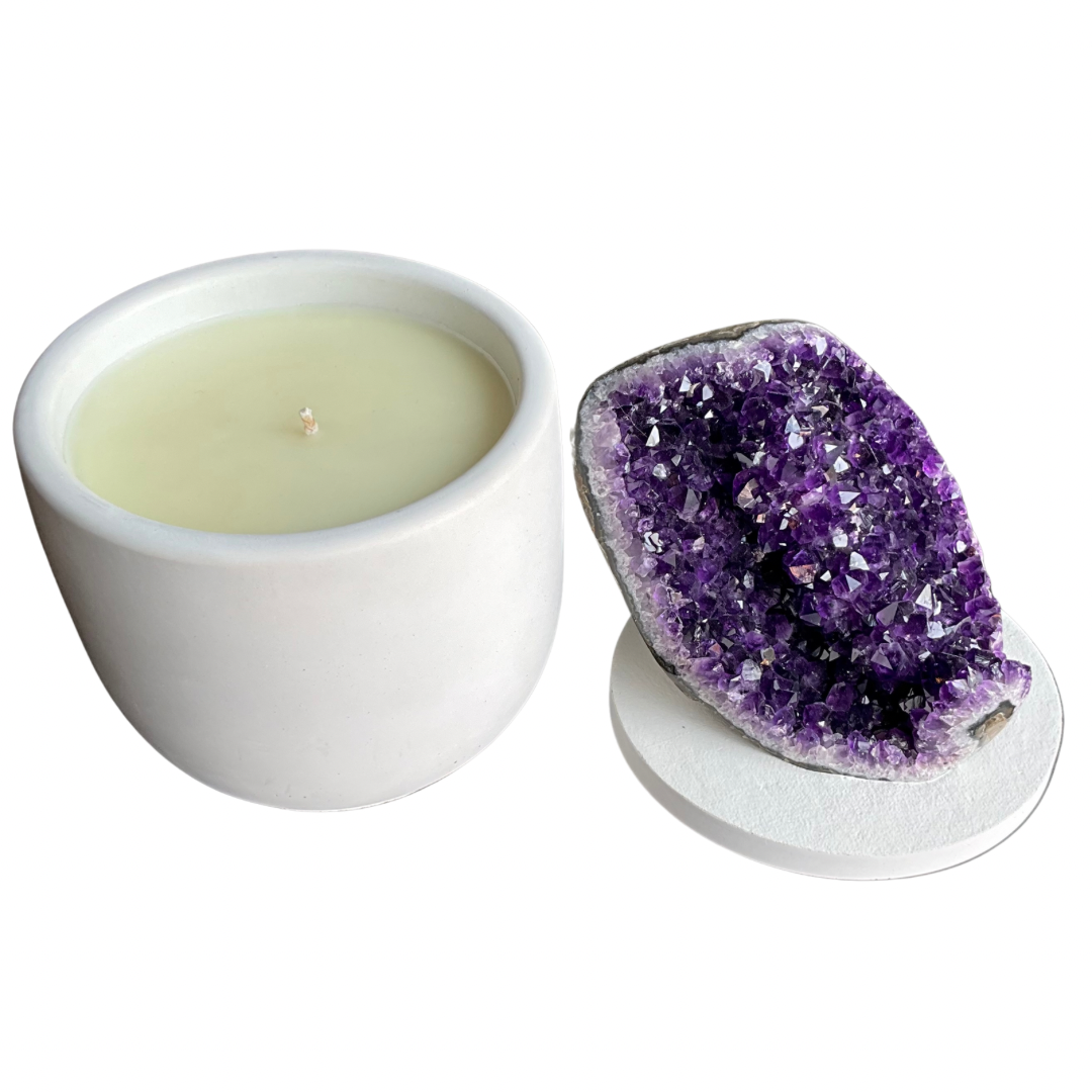 Large Amethyst Geode Lid Gardenia Candle