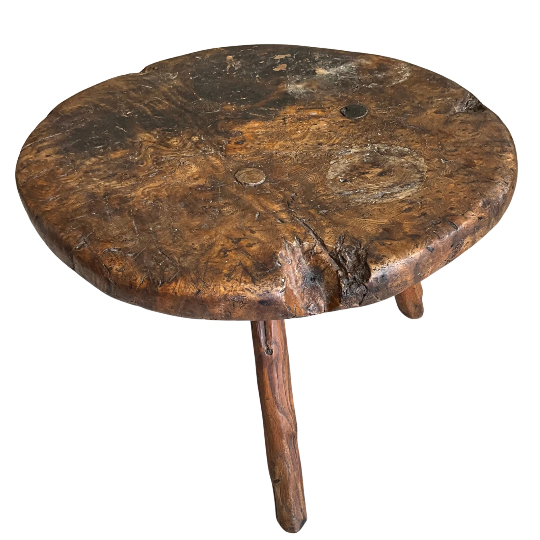 Carved Wood Low 3-Legged Accent Table