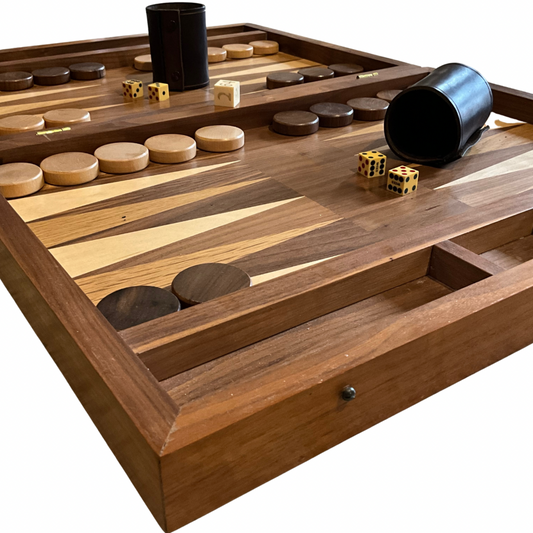 Vintage Wood & Leather Backgammon Game Set