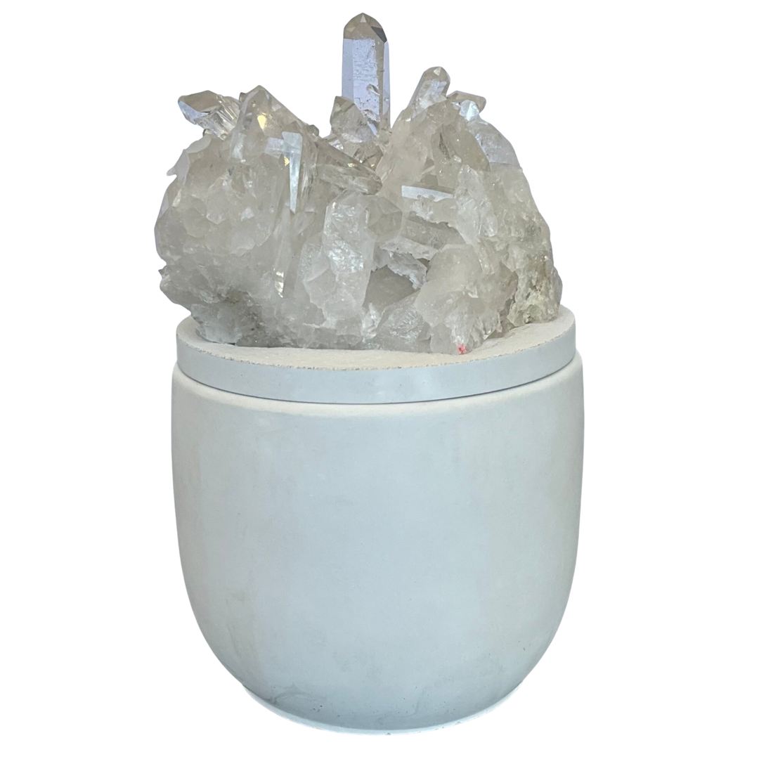 Large Clear Quartz Crystal Cluster Lid Gardenia Candle