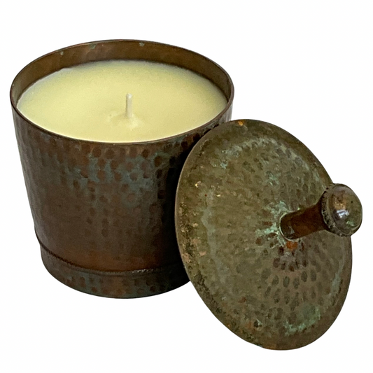 Hammered Hand-Patinated Metal Gardenia Candle #1