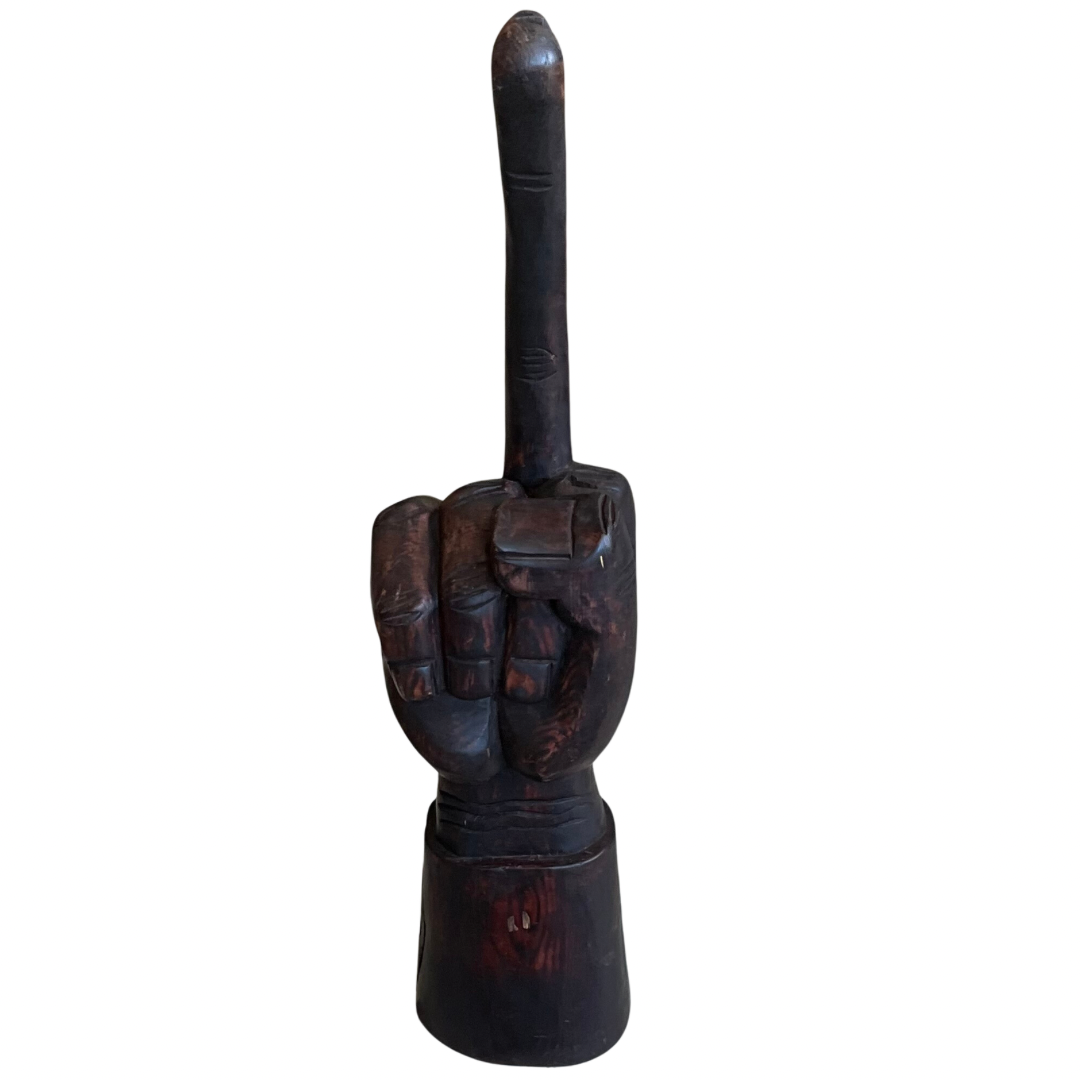 Carved Wood Middle Finger Hand Sculpture
