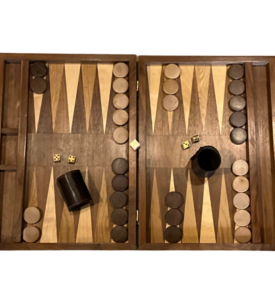 Vintage Wood & Leather Backgammon Game Set