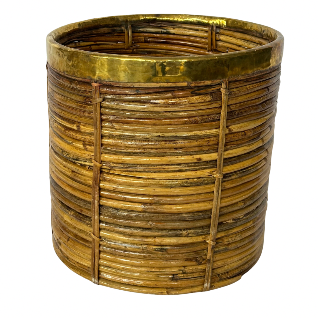 Medium Rattan & Brass Woven Basket