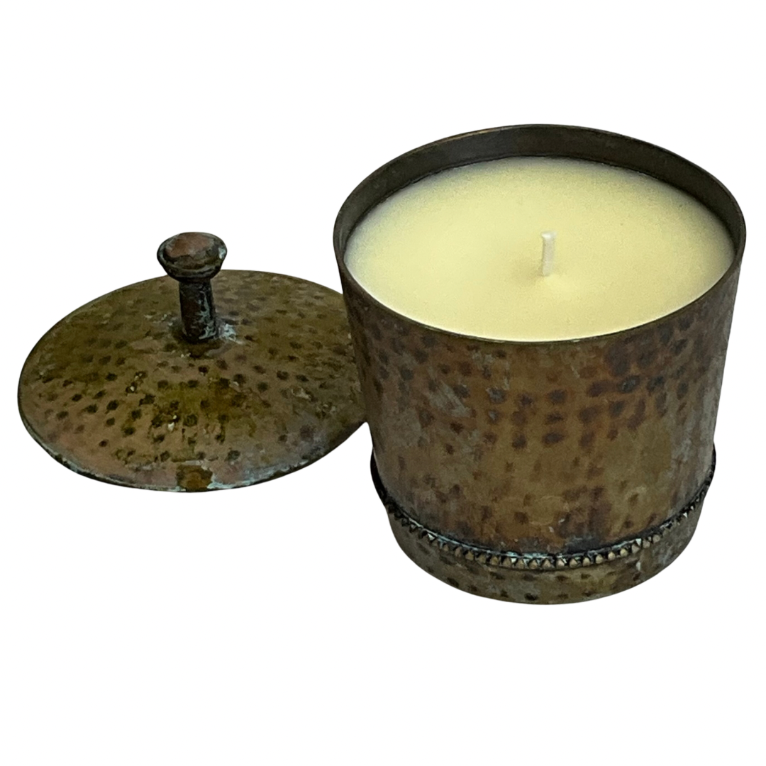 Hammered Hand-Patinated Metal Gardenia Candle #4