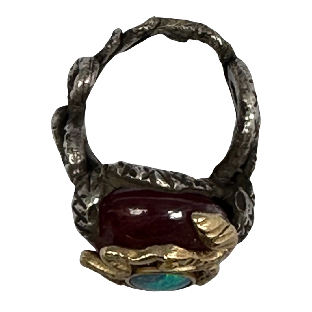 Opal on Ruby Snake Ring with Gold