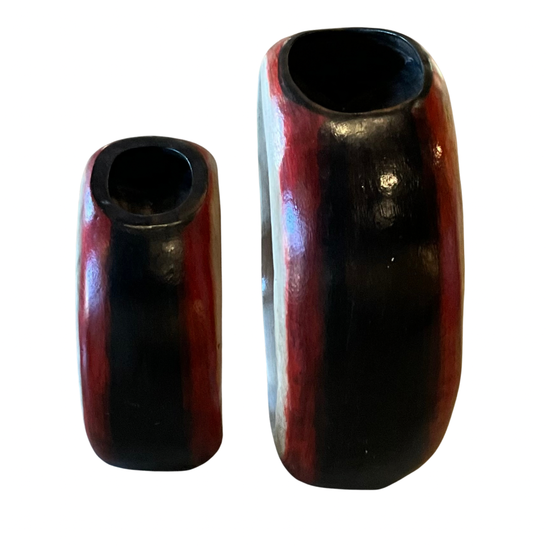 Pair of Unique Round Pottery Vases