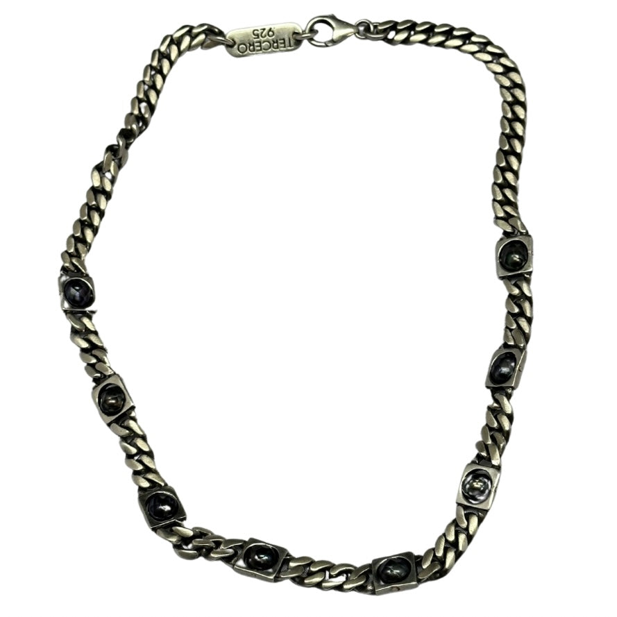 Sterling Silver Necklace with 8 Black Pearls