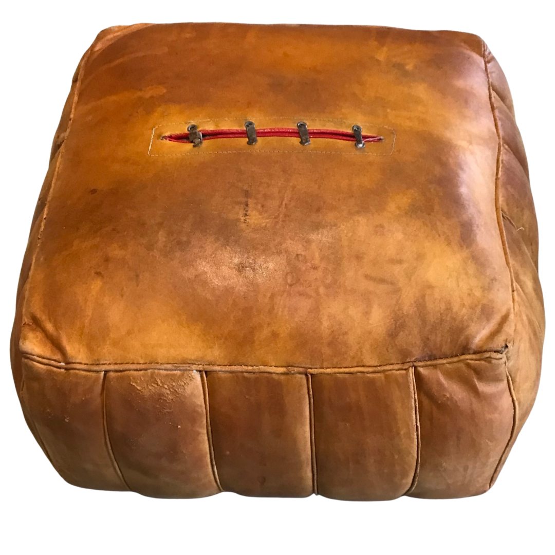 Vintage Leather Pouf / Ottoman