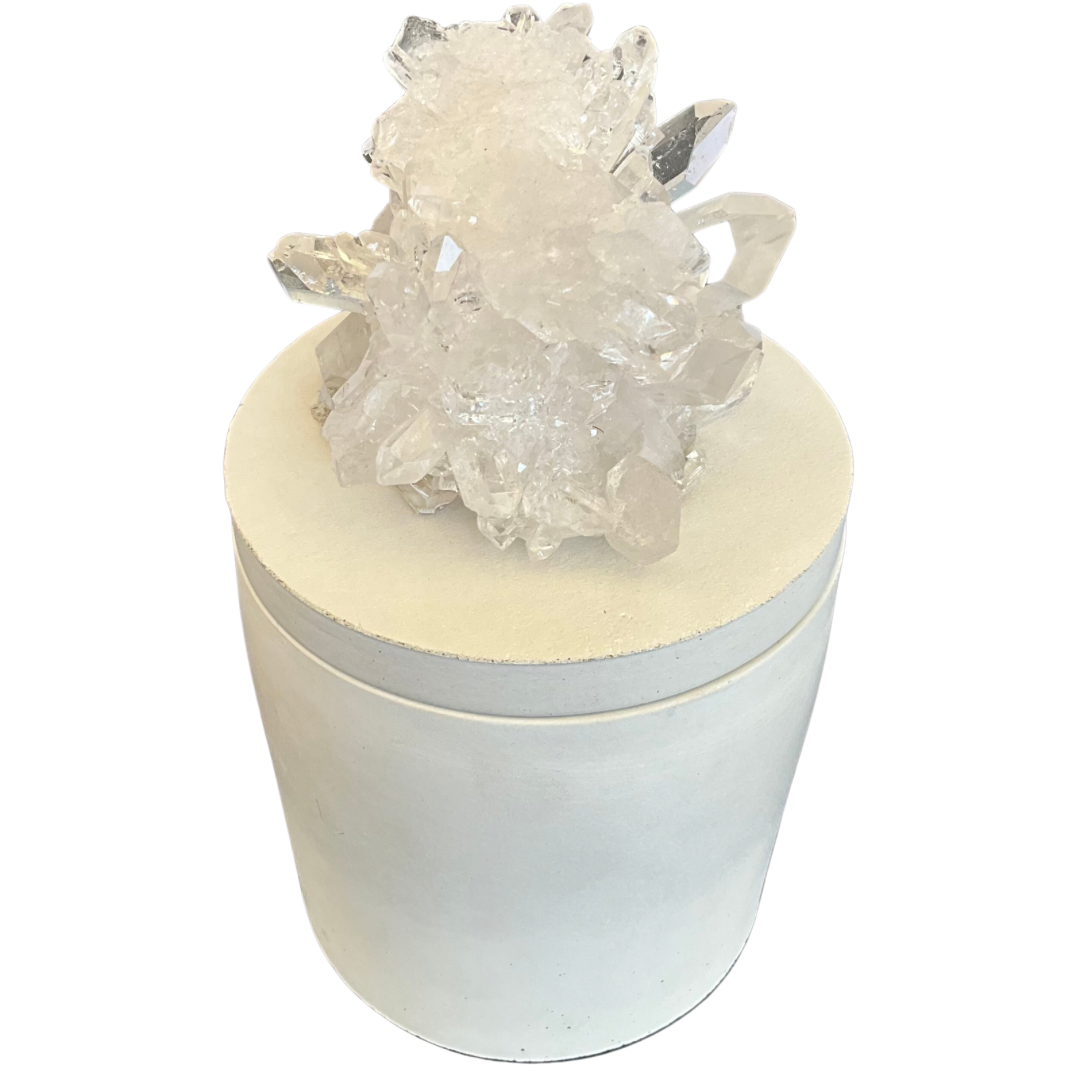 Clear Quartz Crystal Cluster Lid Gardenia Candle