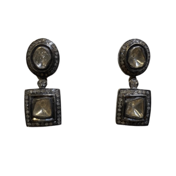 Diamond Oval & Square Earrings