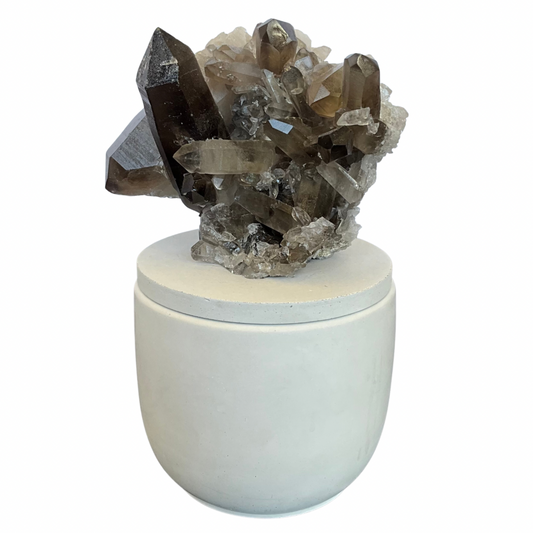 Smoky Quartz Generator Cluster Lid Candle