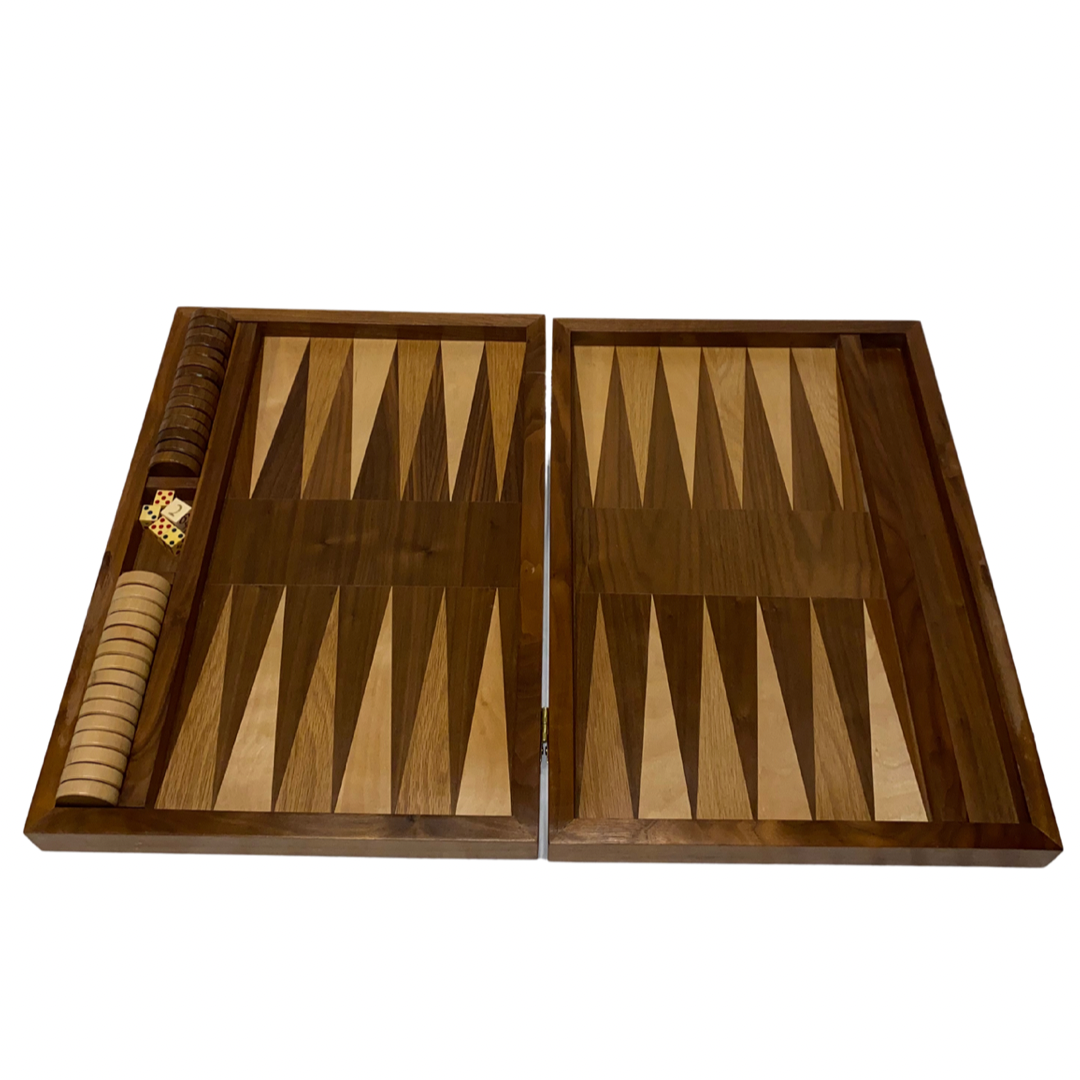 Vintage Wood & Leather Backgammon Game Set