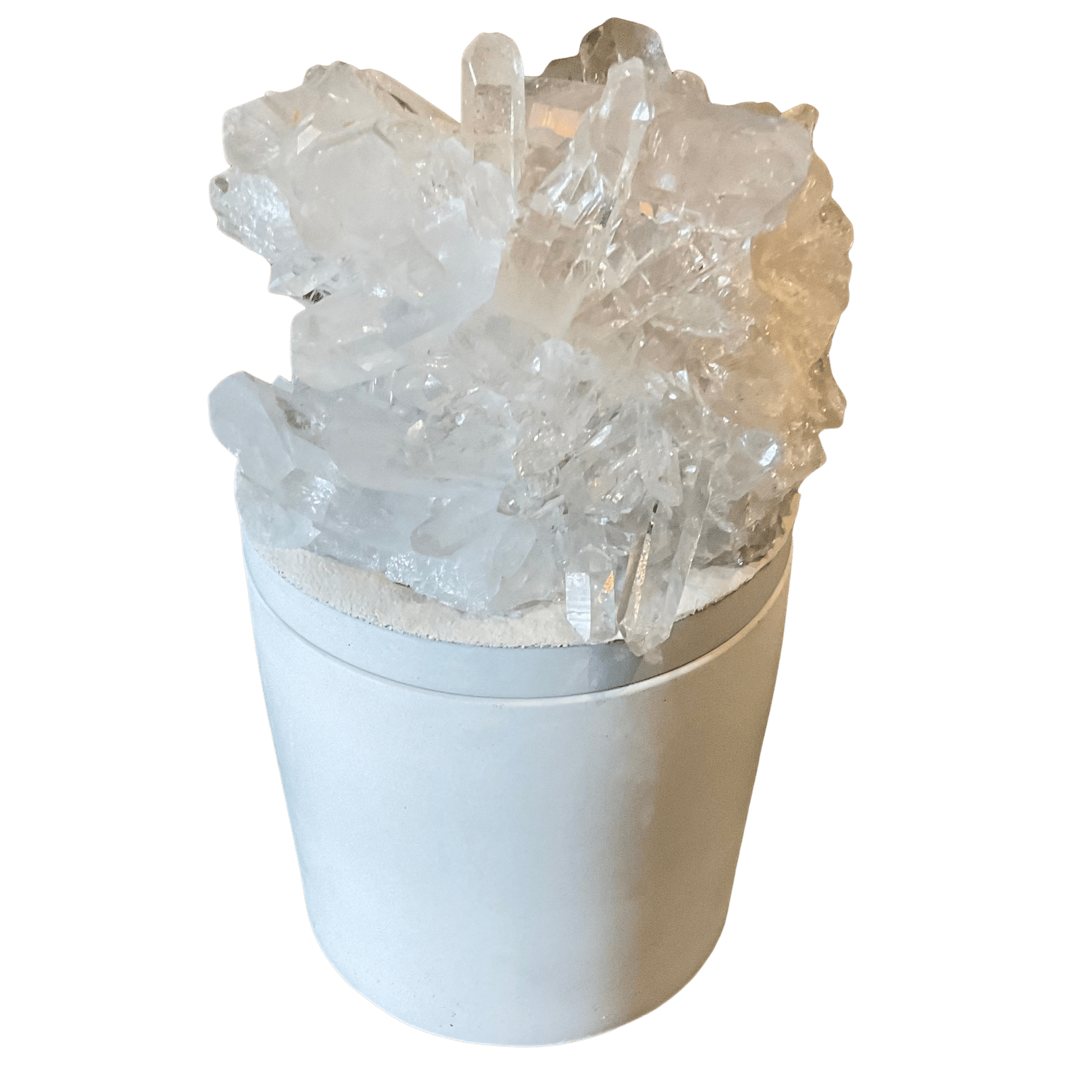 Clear Quartz Crystal Lid Gardenia Candle