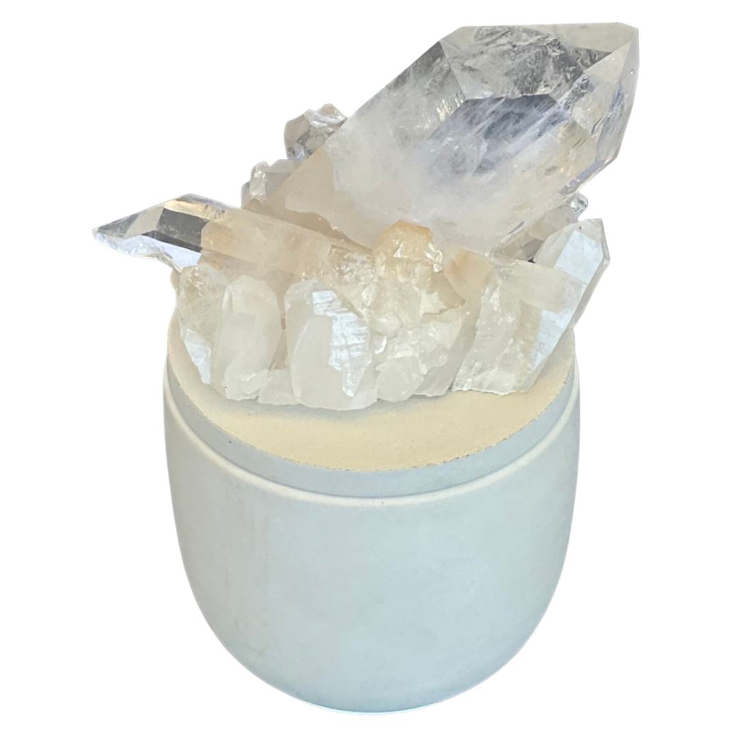 Abstract Clear Quartz Crystal Generator Lid Candle