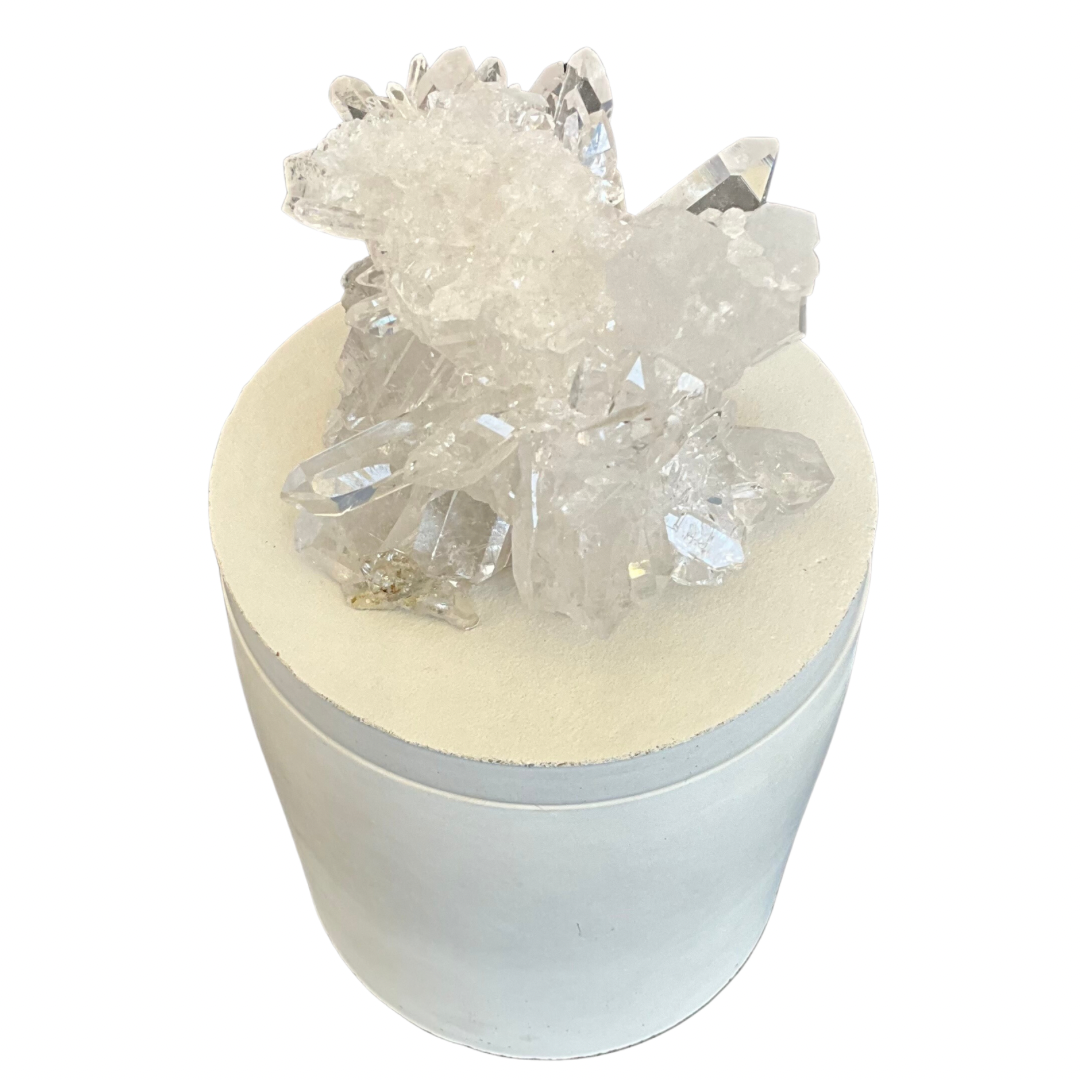 Clear Quartz Crystal Cluster Lid Gardenia Candle