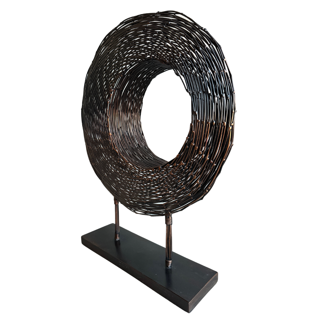 Blackened Copper Spiral Sculpture On Stand