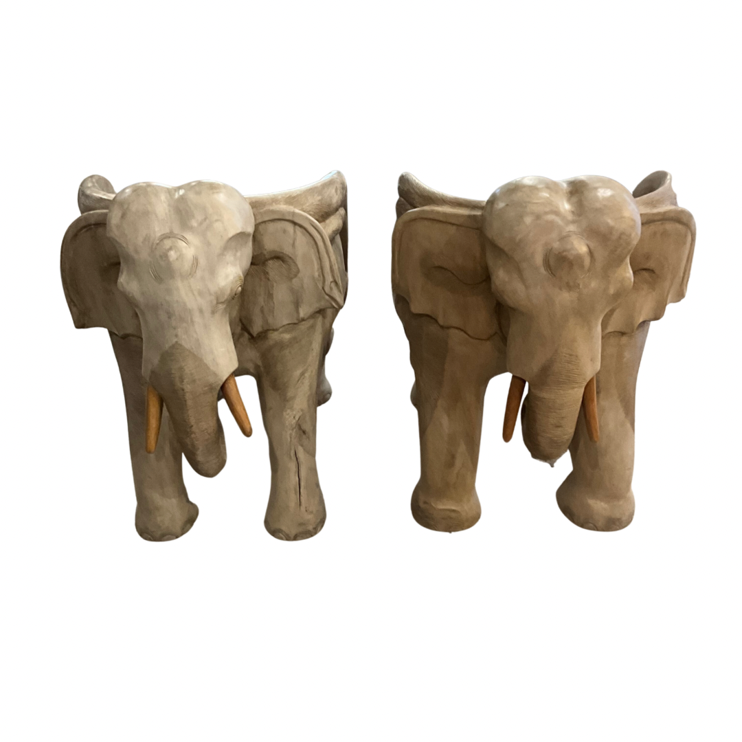 Vintage Pair of Carved Elephant Chairs